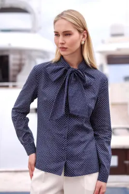Kira Cotton Blouse - Navy with dots — photo 4