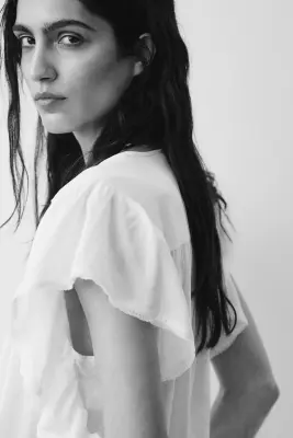Blouse à manches volantées avec dentelle - Blanc — photo 1