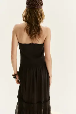Robe bandeau smockée - Marron foncé — photo 4
