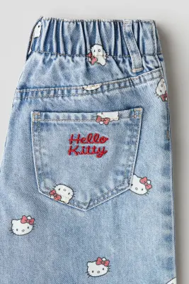 Printed Wide Leg Jeans - Bleu denim clair/Hello Kitty — photo 2