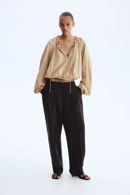 Pantalon en twill avec jambes barrel - Marron foncé — photo 1