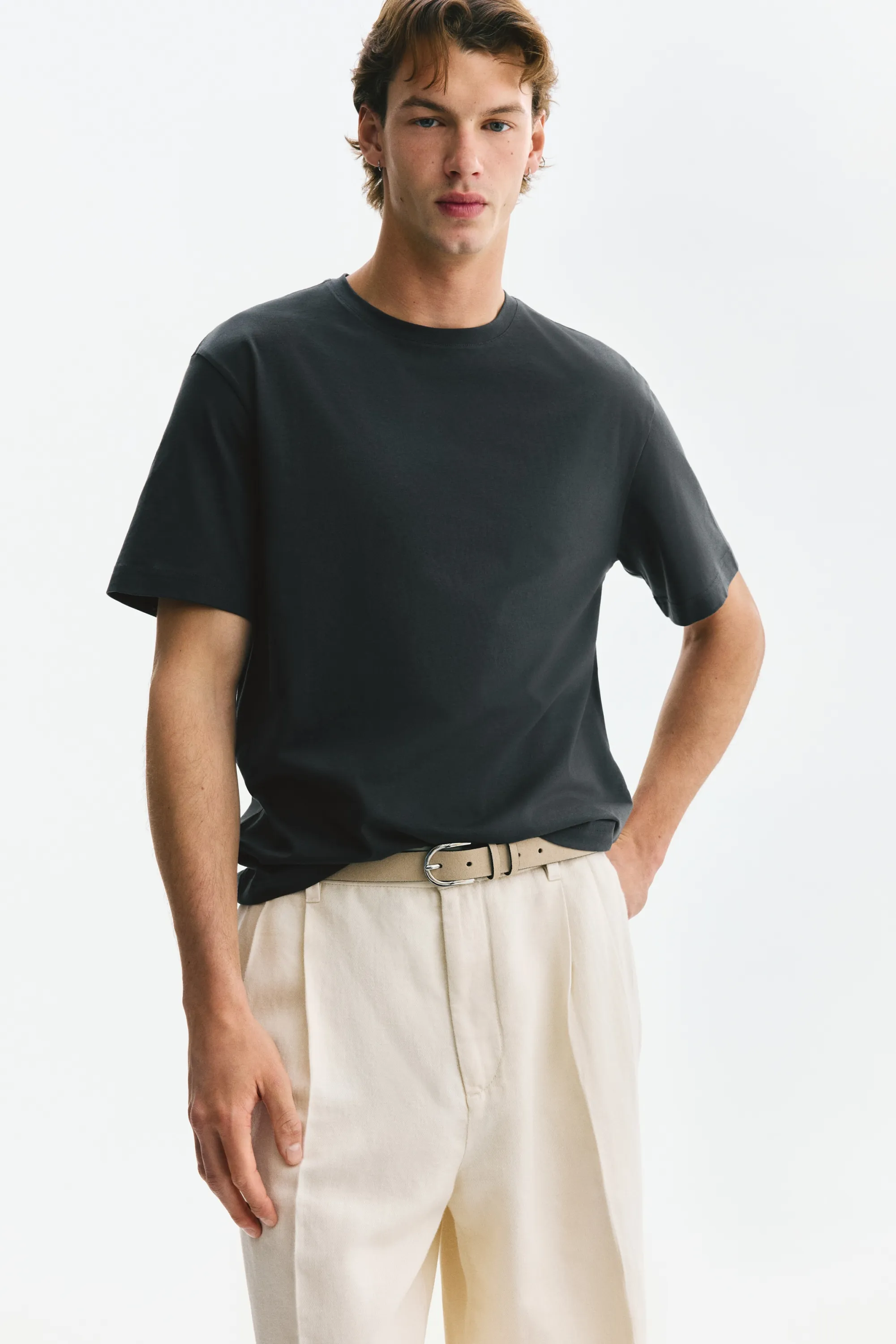 T-shirt Regular Fit en coton pima - Gris foncé