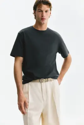 T-shirt Regular Fit en coton pima - Gris foncé — photo 1