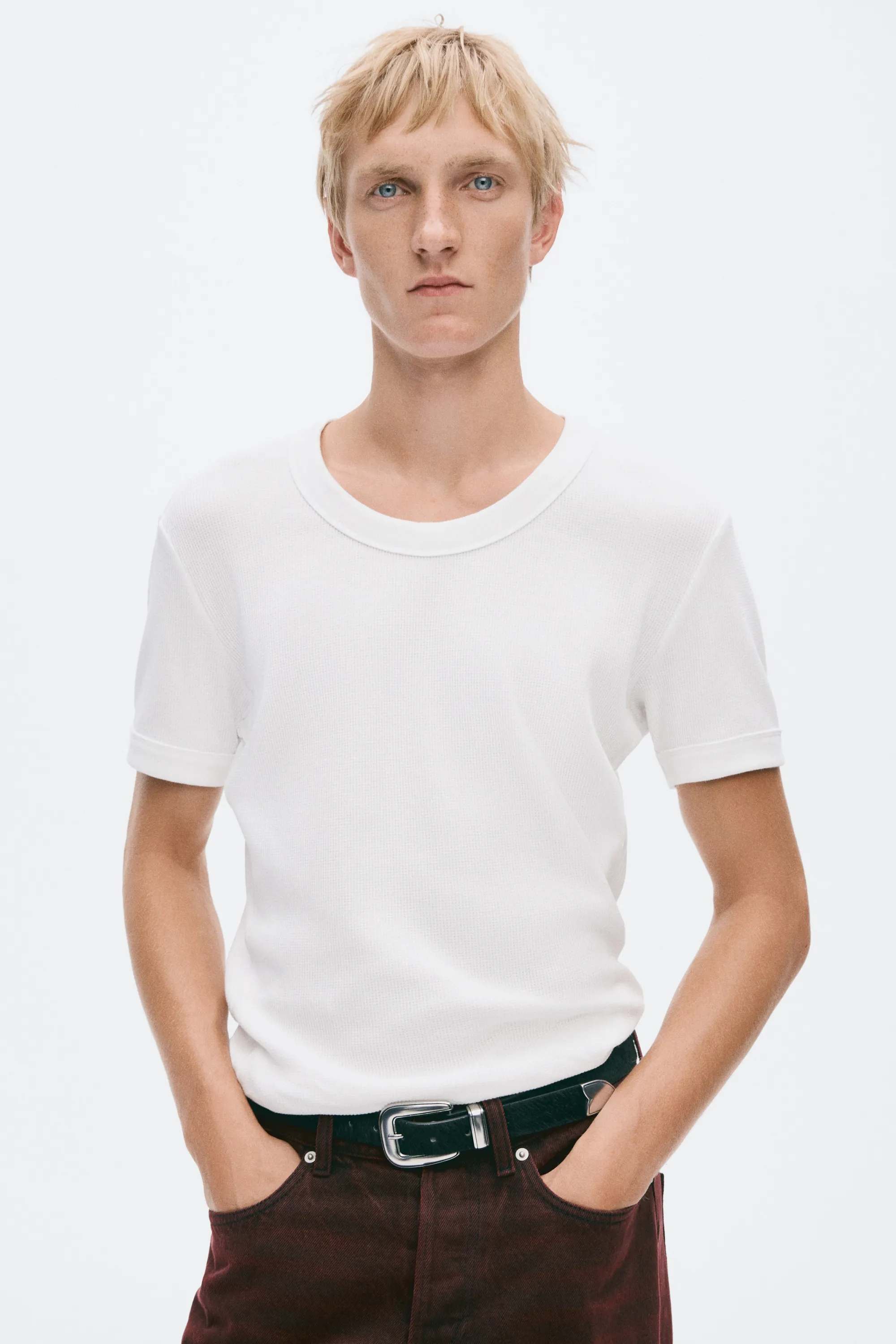 T-shirt gaufré Slim Fit en coton - Blanc