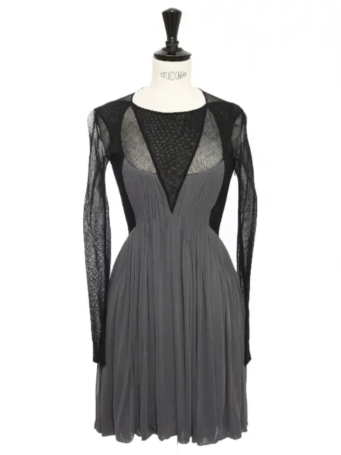 Robe Couture en tulle noire et jersey de soie bleu gris Prix boutique environ 1500€ Taille XS