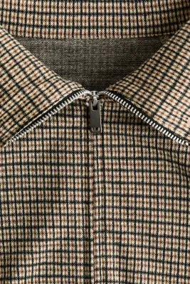 Veste en maille jacquard avec manches ballon - Beige clair/carreaux — photo 5