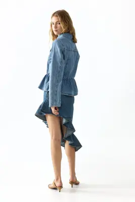 Jupe asymétrique en denim - Bleu denim — photo 2