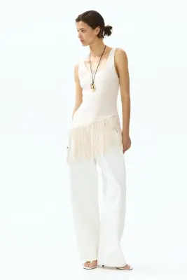 Top asymétrique à franges - Crème — photo 1