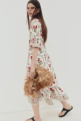 Robe chemise en popeline - Crème/fleuri — photo 2