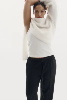 Pantalon jogger à jambes larges avec plis - Noir — photo 2