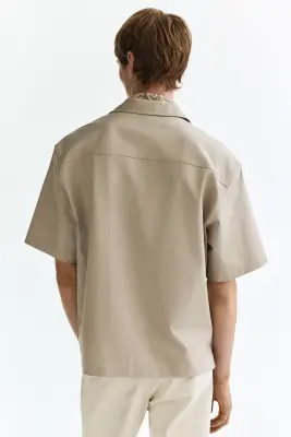 Chemise texturée Relaxed Fit avec col cubain - Gris clair — photo 3