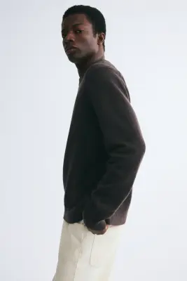 Pull Regular Fit en laine - Marron foncé — photo 4
