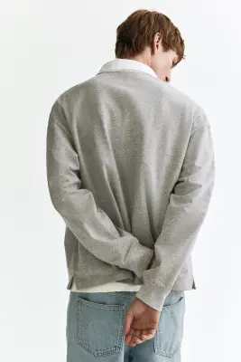 Polo Loose Fit en coton - Gris chiné/color block — photo 3