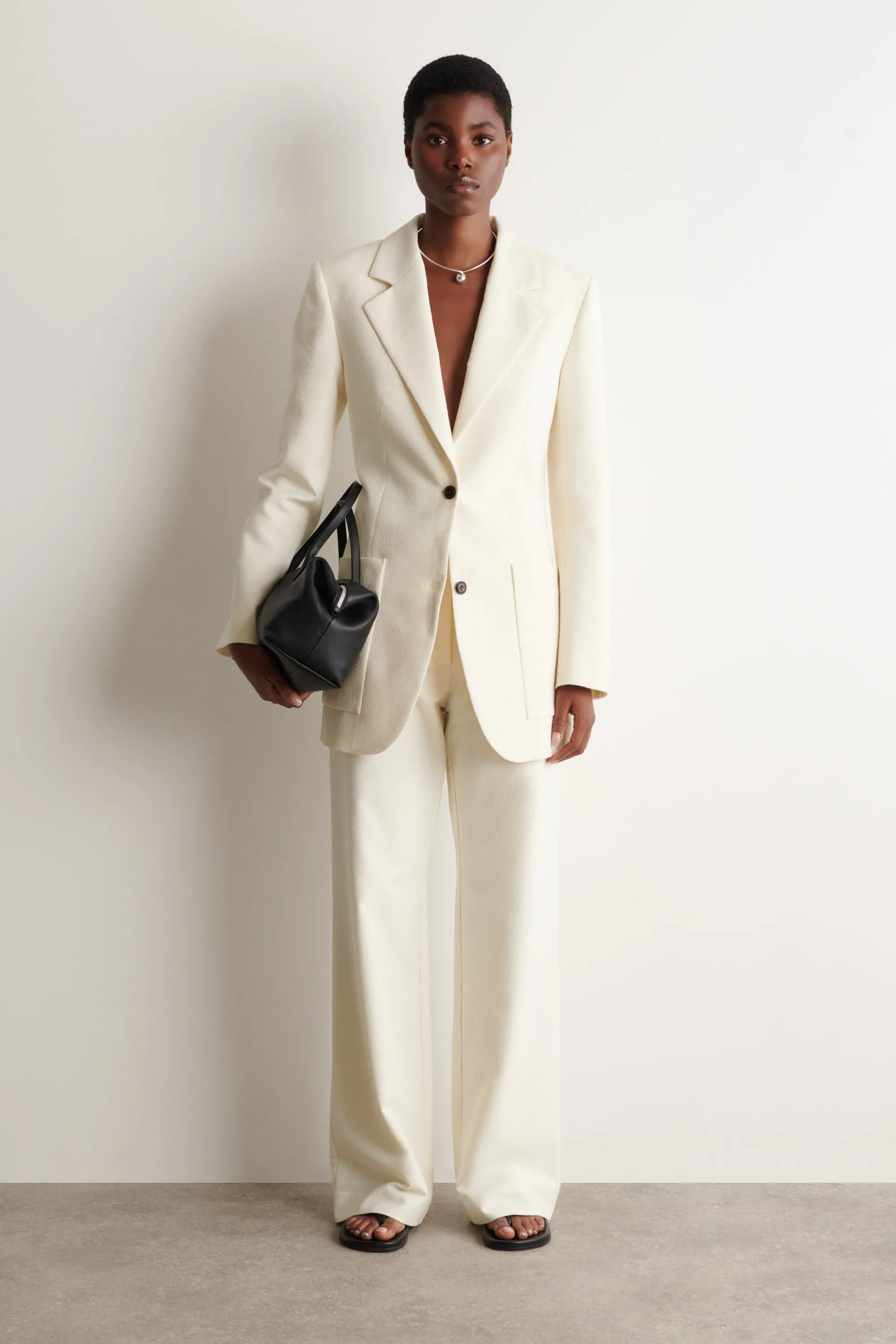 BLAZER À BOUTONNAGE SIMPLE EN BOUCLÉ - BLANC