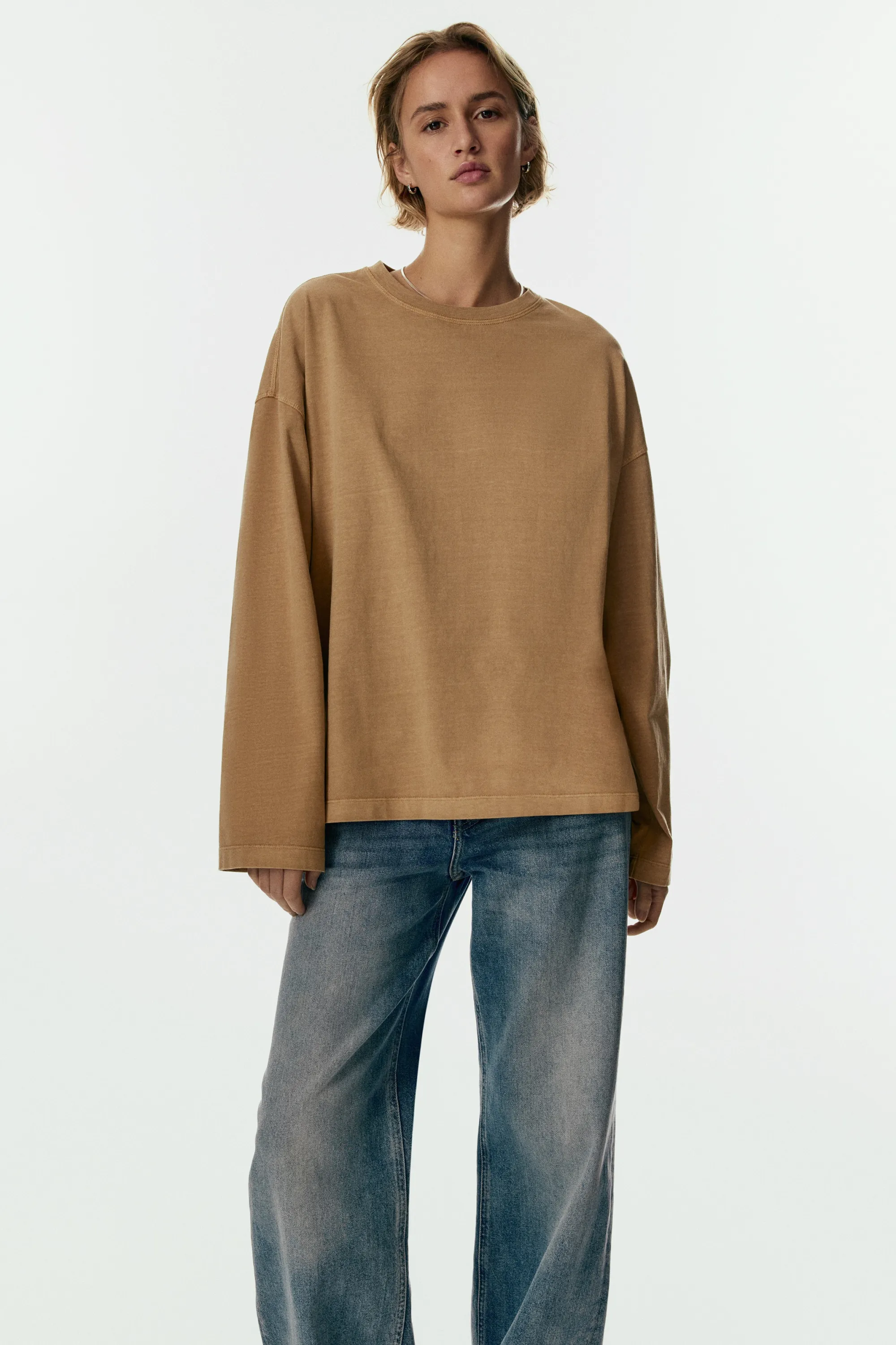 Top à manches longues en coton - Beige