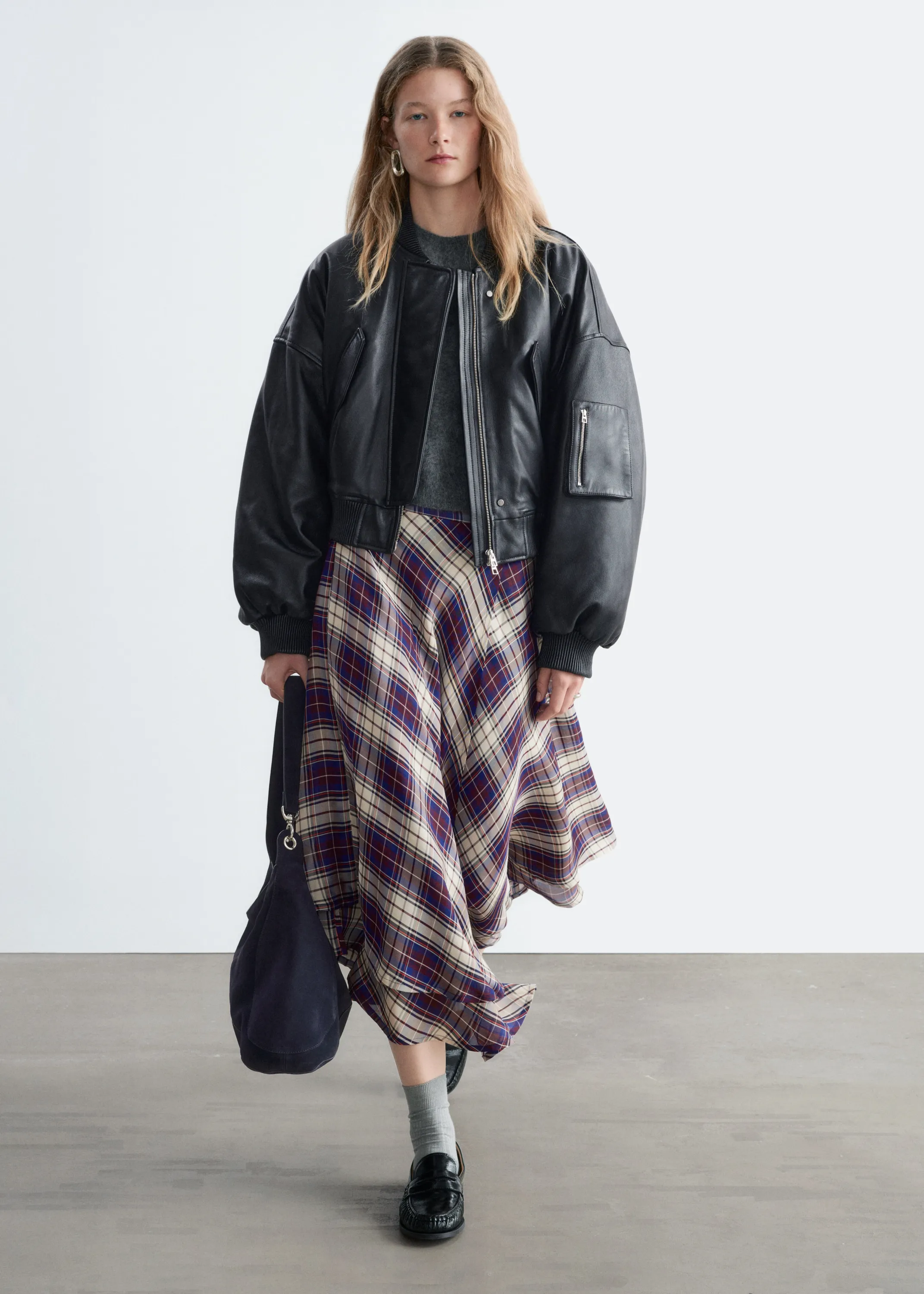 Veste style bomber courte en cuir - Noir