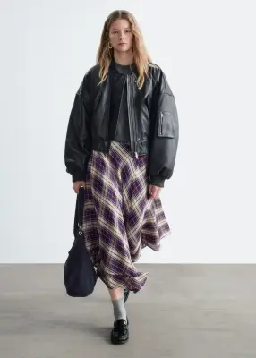 Veste style bomber courte en cuir - Noir — photo 1