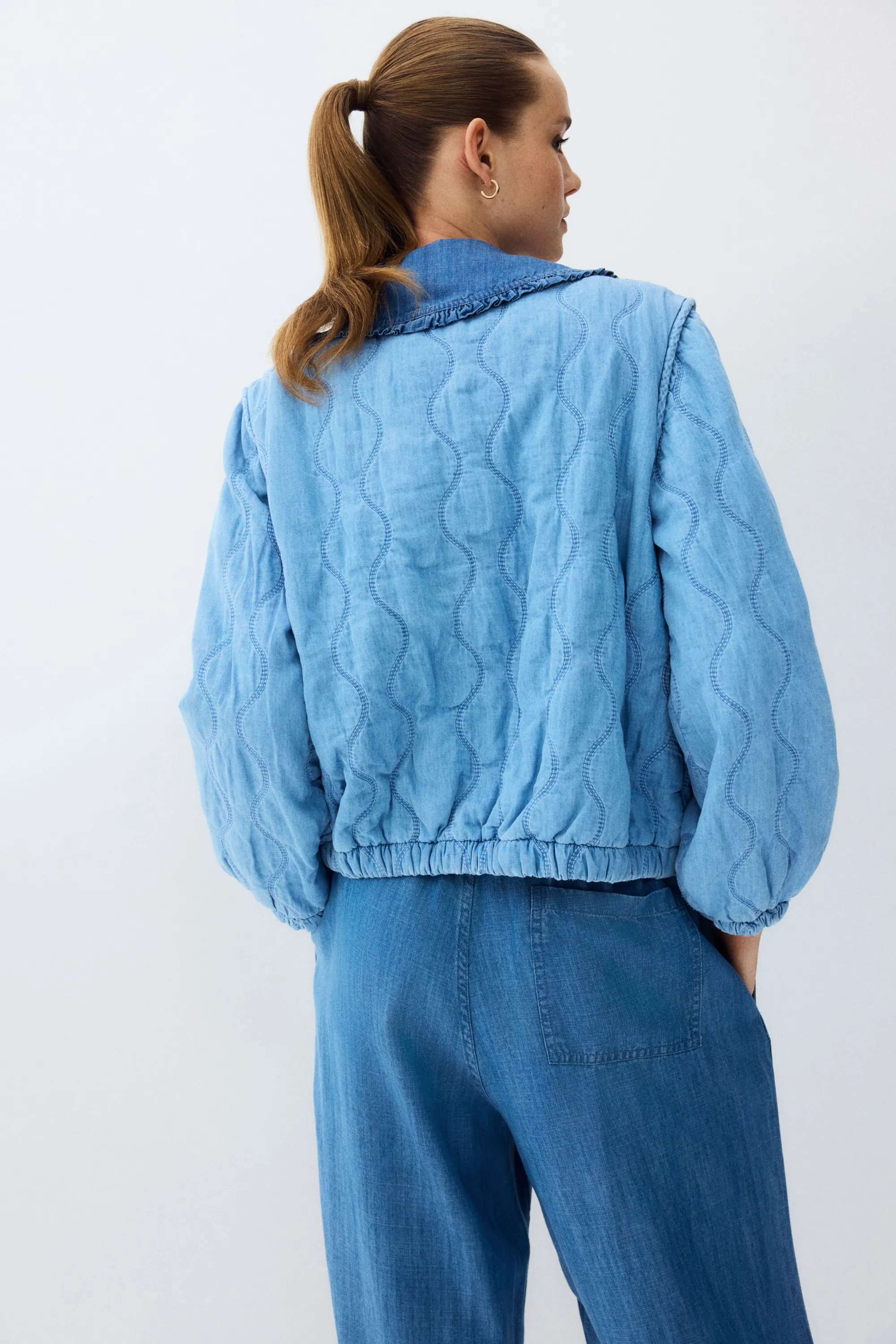 Pantalon en denim avec cordons de serrage - Bleu denim