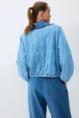 Pantalon en denim avec cordons de serrage - Bleu denim — photo 1