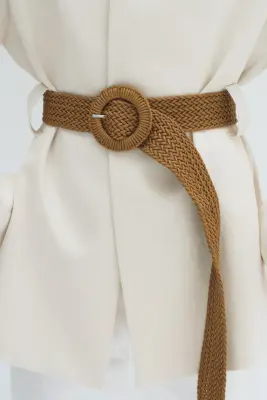 Blazer sans revers avec ceinture - Crème — photo 1