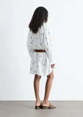 Robe-chemise courte oversize - Blanc / Motif floral bleu — photo 5