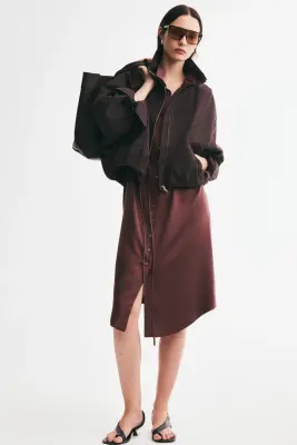 Robe chemise avec col entonnoir - Marron foncé — photo 2