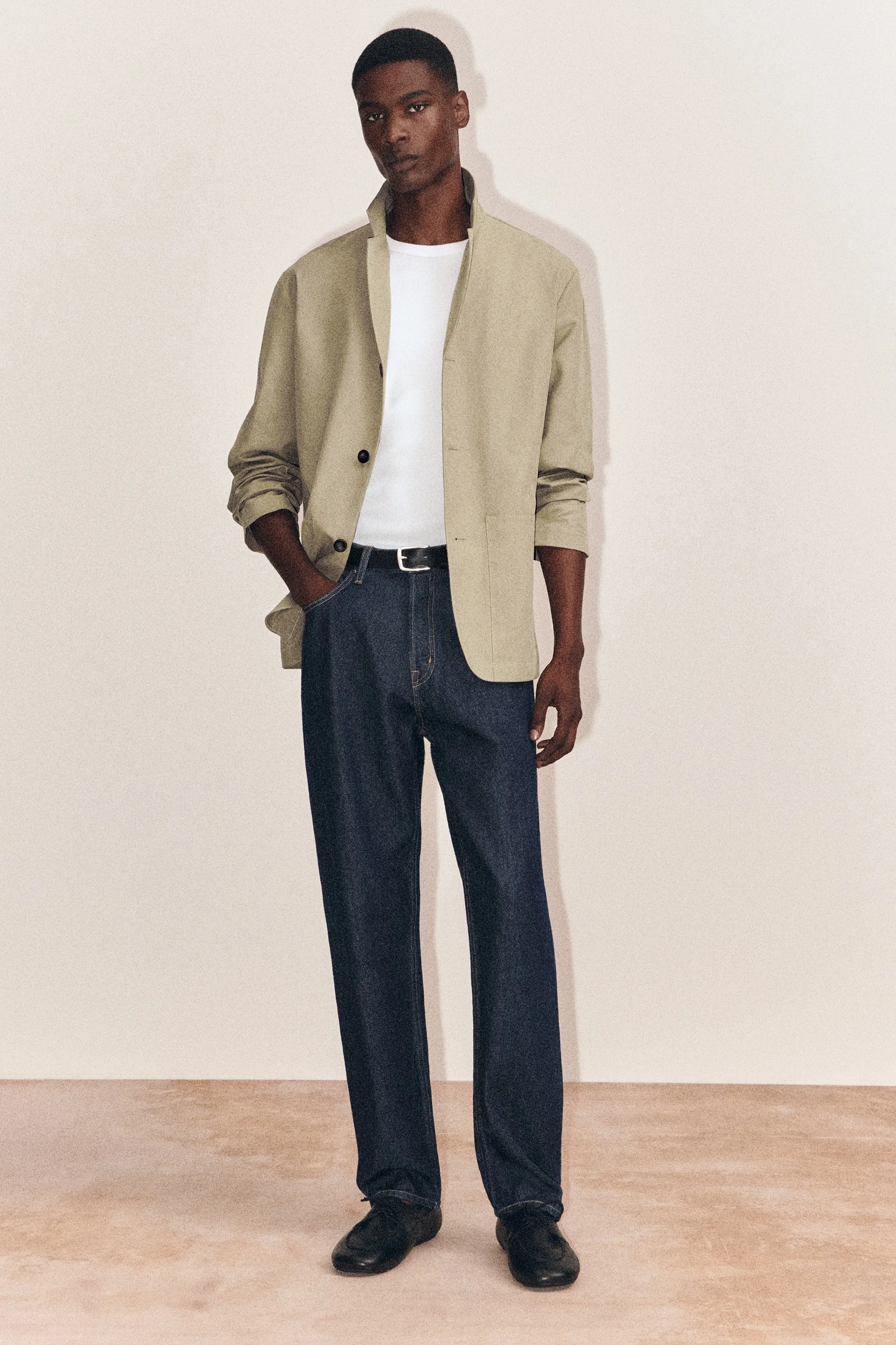 UNSTRUCTURED COTTON-BLEND BLAZER - SABLE