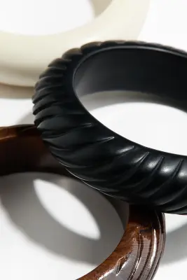 Lot de 3 bracelets jonc - Marron foncé/noir/crème — photo 2