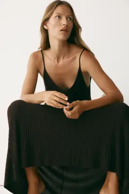Jupe en maille de viscose côtelée - Marron foncé — photo 2