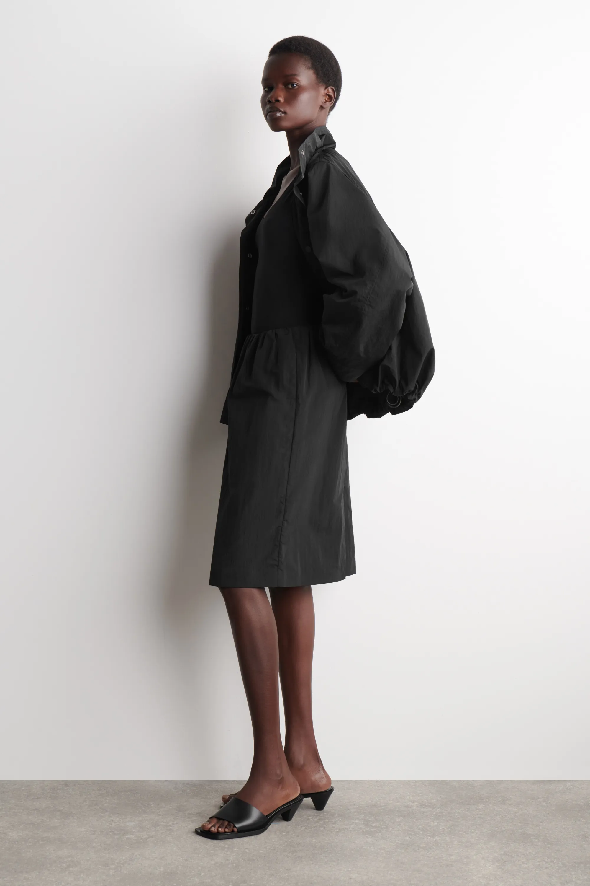 JUPE CRAYON À TAILLE FRONCÉE - NOIR