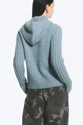 Sweat à capuche zippé confectionné - Bleu cendré — photo 3