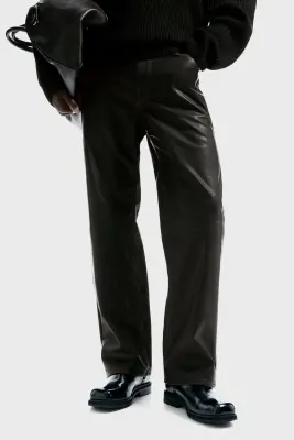 Pantalon Relaxed Fit en tissu enduit - Marron — photo 1