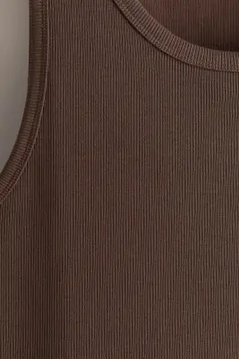 Débardeur côtelé Slim Fit - Marron — photo 3