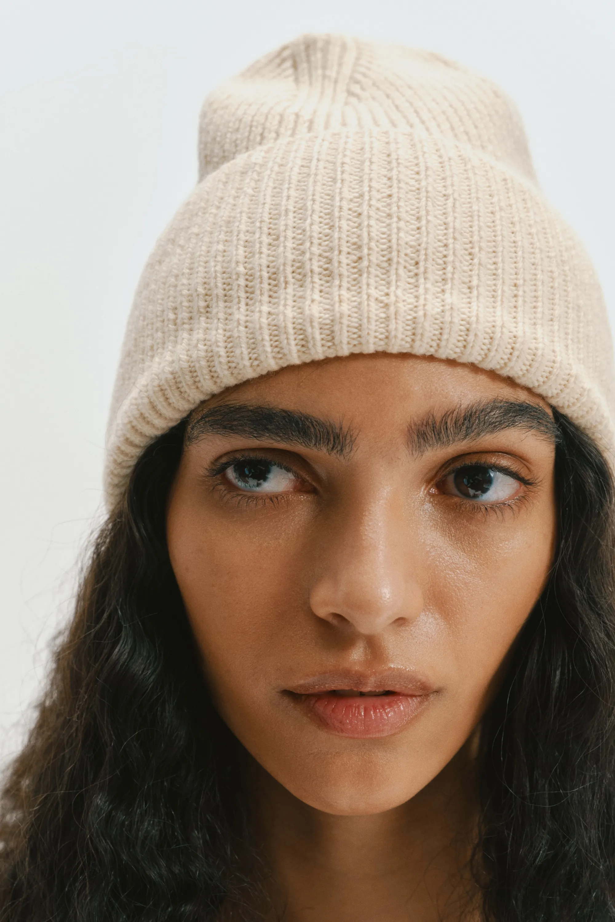 Bonnet en maille côtelée - Beige clair