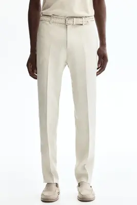 Pantalon de costume Slim Fit en lin - Beige clair — photo 1