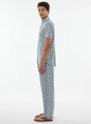 Chemise Bleue Manches Courtes en Lin / Elasthanne — photo 2