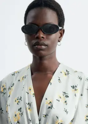 Blouse à taille torsadée - Gris/Motif fleuri — photo 2