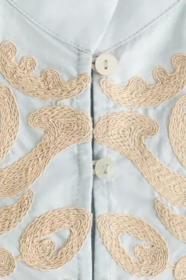 Blouse avec applications et cordon de serrage - Bleu clair/motif — photo 4