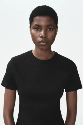 T-shirt ajusté en coton mélangé - Noir — photo 2