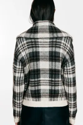 Veste en maille jacquard - Beige clair/carreaux — photo 3