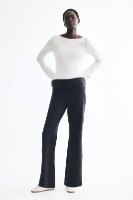 Pantalon en coton avec ceinture repliée - Bleu marine — photo 3