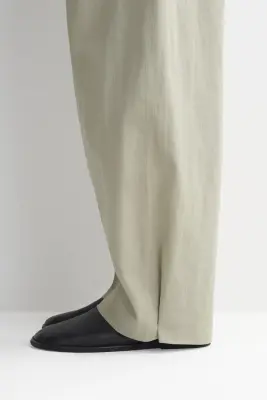 PANTALON BARREL DÉCONTRACTÉ EN COTON ET LIN - KAKI — photo 3