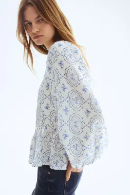 Blouse péplum - Blanc/fleuri — photo 4