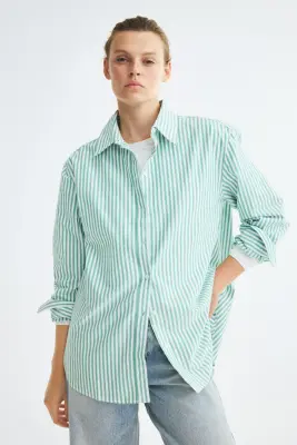 Chemise Oxford - Vert/rayures blanches — photo 2