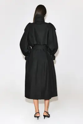 TRENCH-COAT EN COTON À COL CHEMINÉE - NOIR — photo 5
