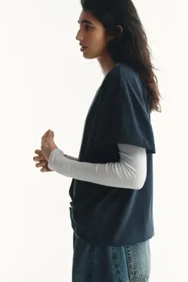 Loose-fit cotton T-shirt - Noir délavé — photo 3
