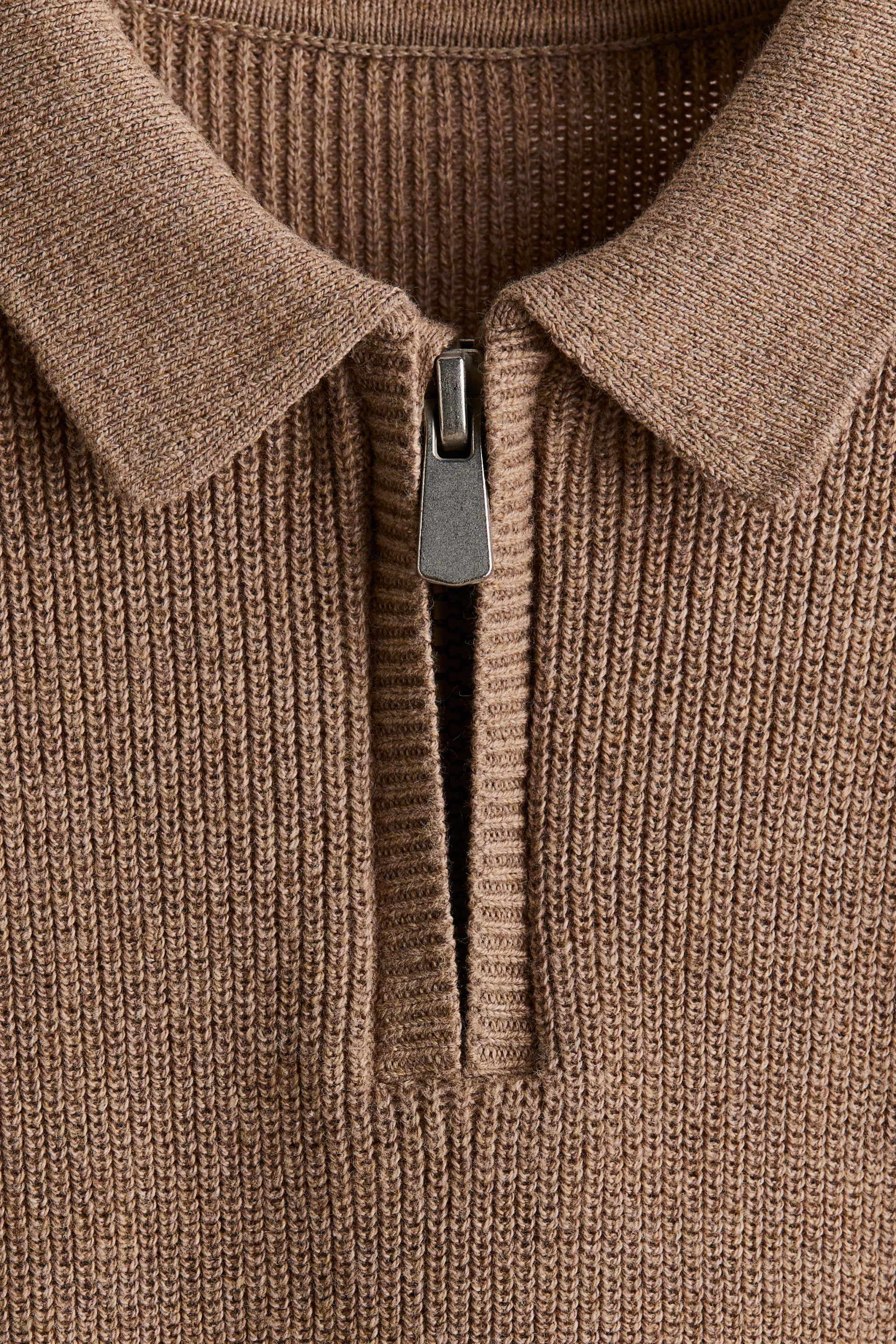 Pull façon polo en maille de coton - Beige foncé