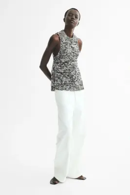 Débardeur en maille texturée - Noir/blanc chiné — photo 2