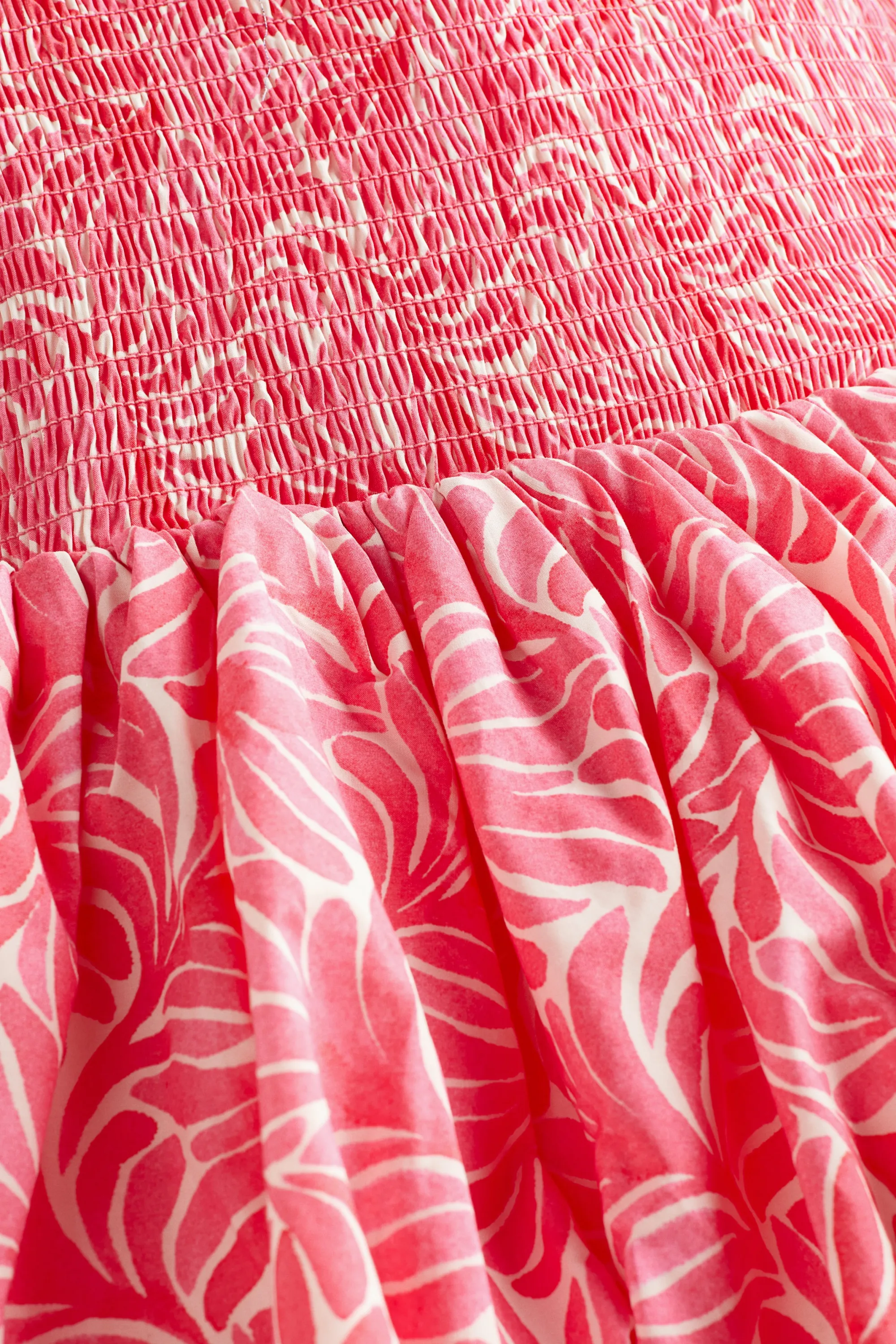Robe épaules nues smockée - Rose/motif