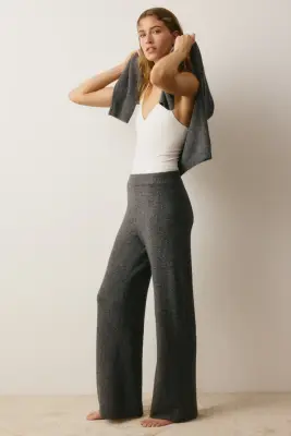 Pantalon large en maille - Gris foncé chiné — photo 3